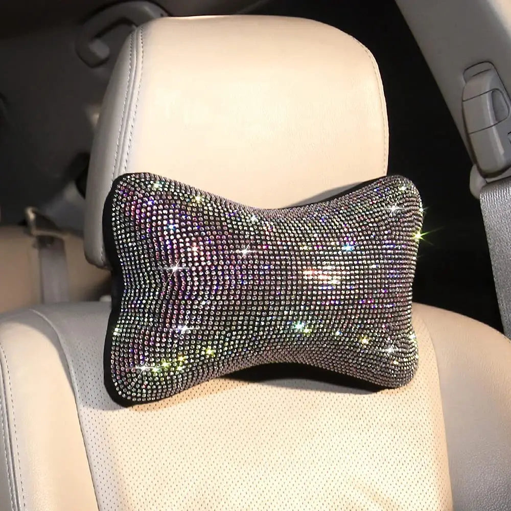 Funkelndes Strass-Auto-Nackenkissen-Set – Regenbogenfarbene Kopfstützenkissen für Fahrer- & Beifahrersitz Kaufschwan®