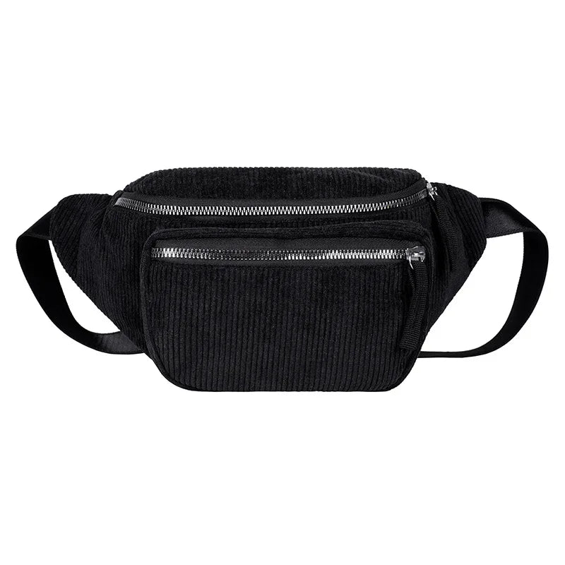 Cord Gürteltasche – Damen Designer Brusttasche | Modische Reise Hüfttasche & Sport Handy Waist Pack Kaufschwan® Schwarz