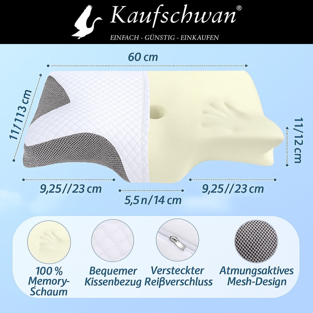 Memory Foam Nackenstützkissen – 2-in-1 Ergonomisches Orthopädisches Kissen mit Kontur für Nackenschmerzen Kaufschwan®
