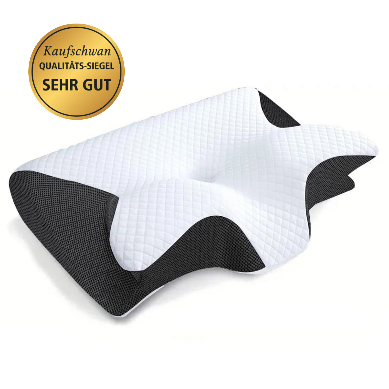 Memory Foam Nackenstützkissen – 2-in-1 Ergonomisches Orthopädisches Kissen mit Kontur für Nackenschmerzen Kaufschwan® Schwarz