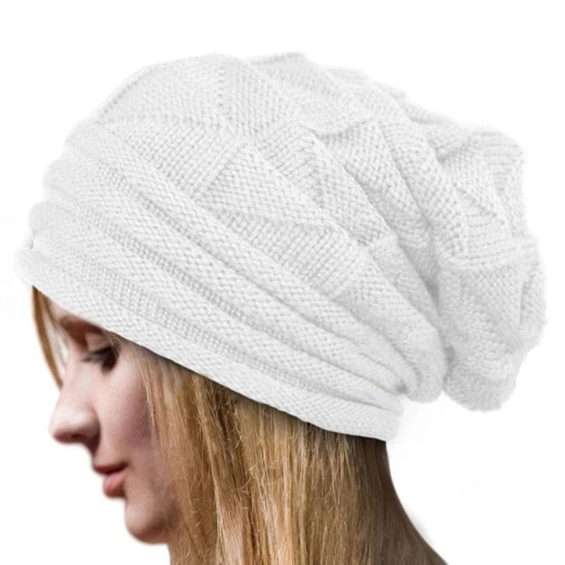 Gestrickte Oversize Baggy Beanie – Warme Wintermütze | Slouchy Wollmütze für Damen & Herren | Ski Skull Cap Kaufschwan® Weiß Einheitsgröße