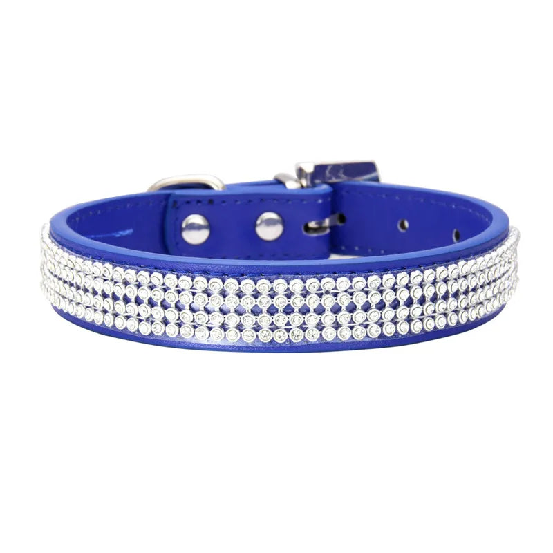 Wildleder Kristall Strass Hundehalsband Verstellbar Glitzer Halsband mit Zinklegierung Schnalle für Kleine Hunde Katzen Kaufschwan® Dunkelblau XS 1.5X30cm