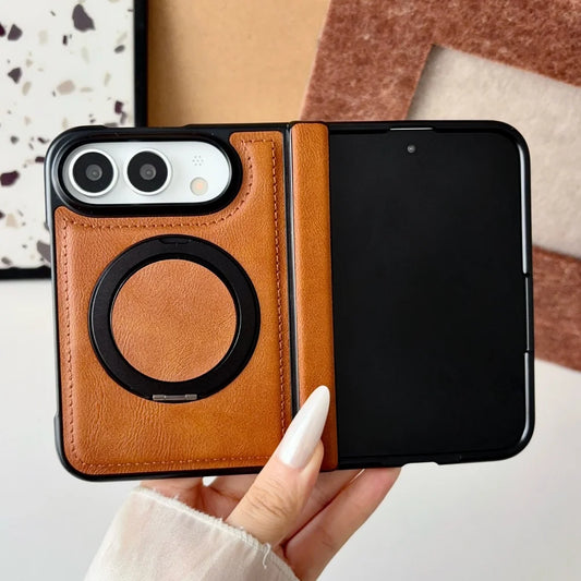 Luxuriöse Retro-Schutzhülle in Lederoptik für iPhone Duo 18 Fold und 18 Duo – Magnetische MagSafe-Kompatible Hülle mit Drehbarem Ständer und Stoßschutz Kaufschwan®