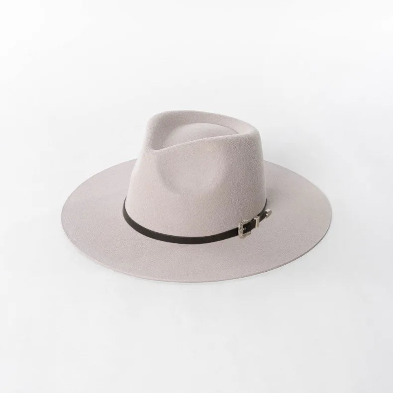 Herbst & Winter Unisex Woll-Fedora Hut – Vintage Jazzhut mit Krone & Schwarzem Lederband, Stylischer Hut mit Breiter Krempe Kaufschwan®