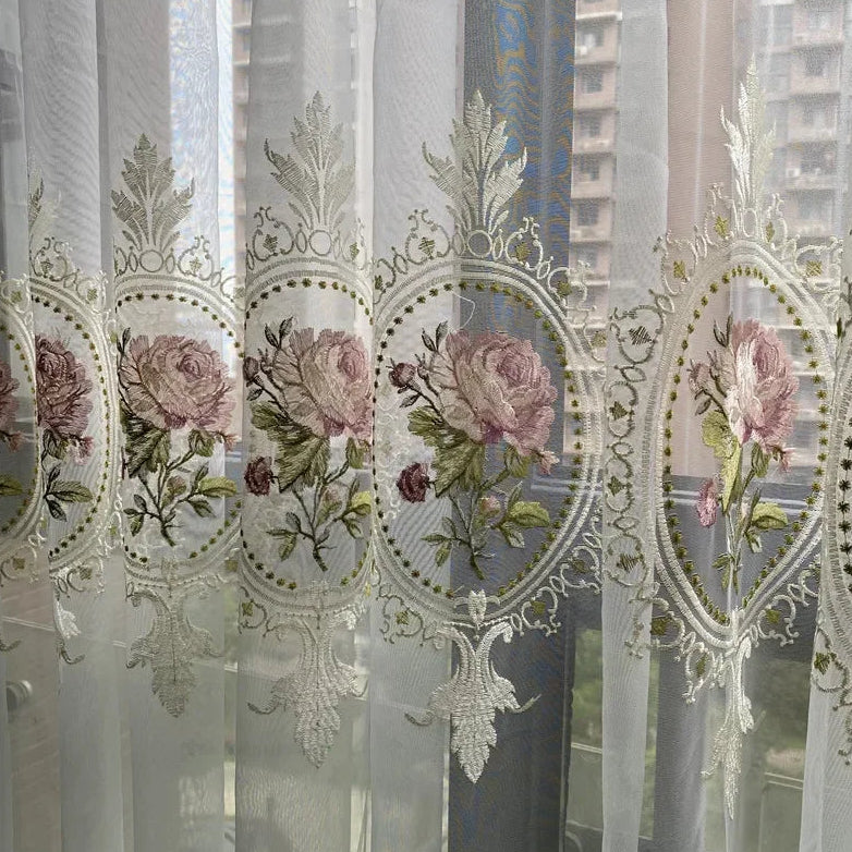 Luxus Pfingstrosen Bestickter Tüll Transparenter Vorhang Europäischer Stil für Wohnzimmer Schlafzimmer Kaufschwan®