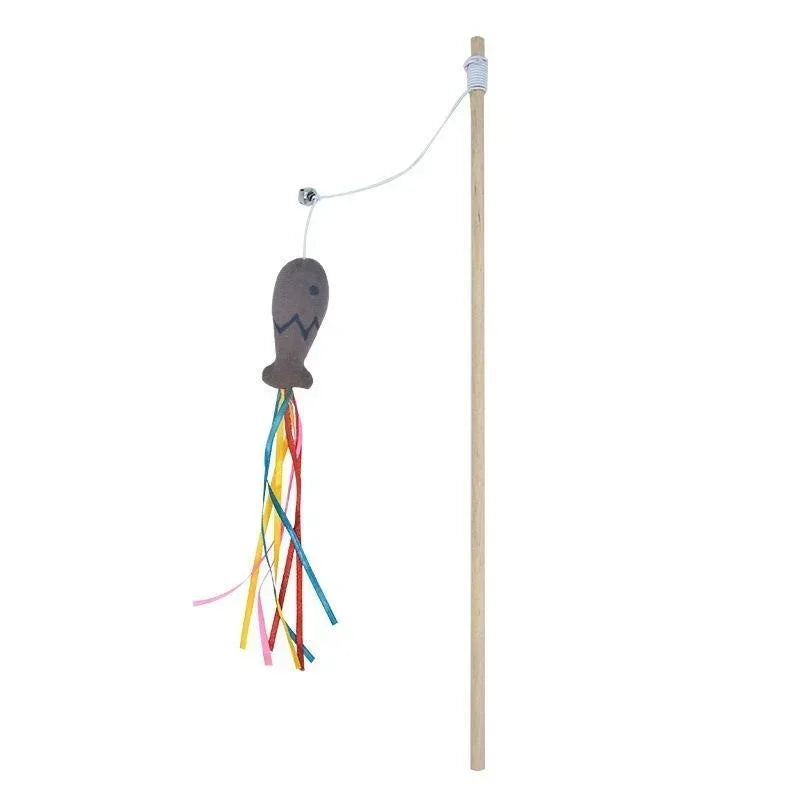 Natürlicher Holz-Spielstab für Katze – Interaktives Katzenspielzeug mit Elastischer Schnur für Wohnungskatzen Kaufschwan® Brown