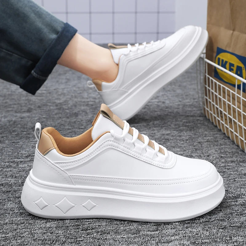 Modische Weiße Herren Sneaker – Plattform Sportschuhe für Outdoor Running | Atmungsaktive Leichte Laufschuhe mit Höheneffekt Kaufschwan®