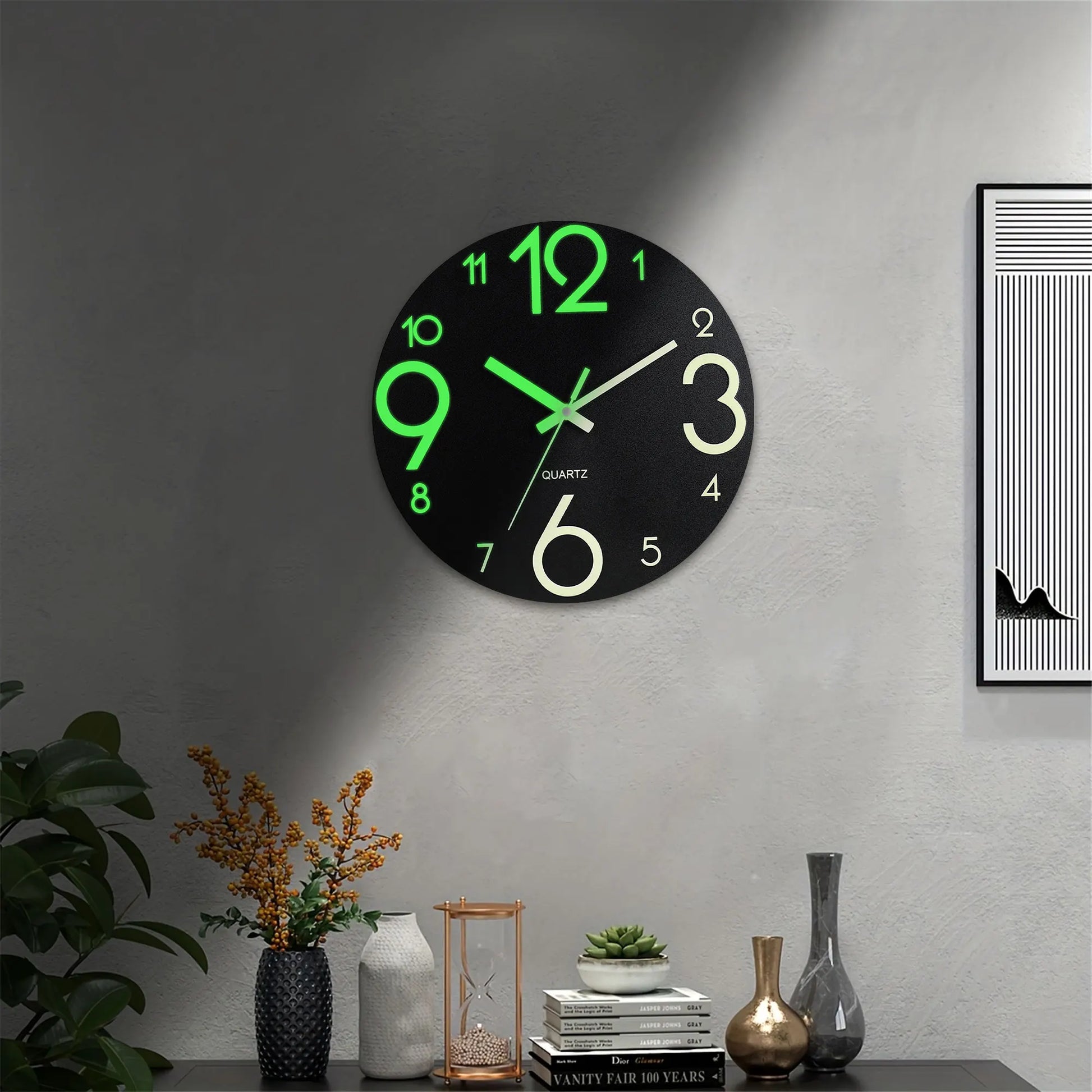 Leuchtende Wanduhr im Dunkeln – Leise Quarz Uhr mit Holzoptik Kaufschwan®