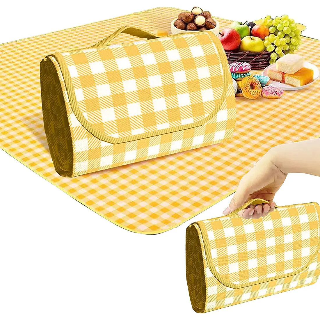 Outdoor Picknickdecke – Faltbare Wasserdichte & Sandfeste Matte | Tragbare Strand-, Wiesen- & Reise Picknickdecke Kaufschwan® Gelb 200x300cm