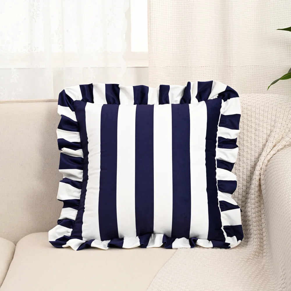 Gestreiftes Samtkissen mit Lotusblatt-Rüsche | Prinzessin Gestreiftes Quadratisches Kissen für Sofa & Stuhl | Wohnraum-Deko 45x45cm Kaufschwan® Design 5 45X45cm