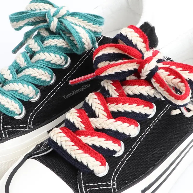 Flache Baumwoll-Schnürsenkel – 1,5cm Breite Premium Laces für Sneaker & Freizeitschuhe | 100/120/140/160cm Seil-Design, 1 Paar Kaufschwan®