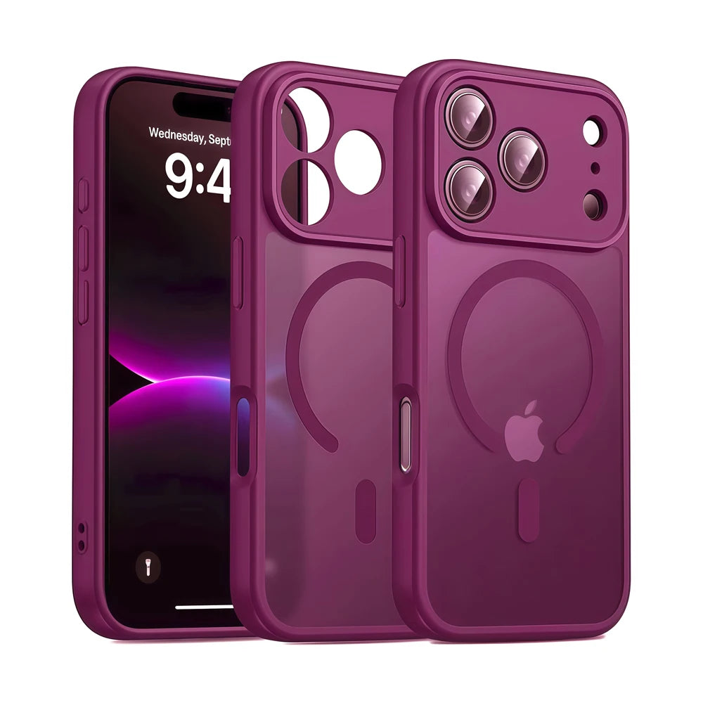 Hochwertige Fingerabdruckhemmende Matte MagSafe-Hülle für iPhone 18 Pro & iPhone 18 Pro Max – Durchscheinende Magnethülle zum Laden Kaufschwan® Dunkel Pink/Lila iPhone 18 Pro