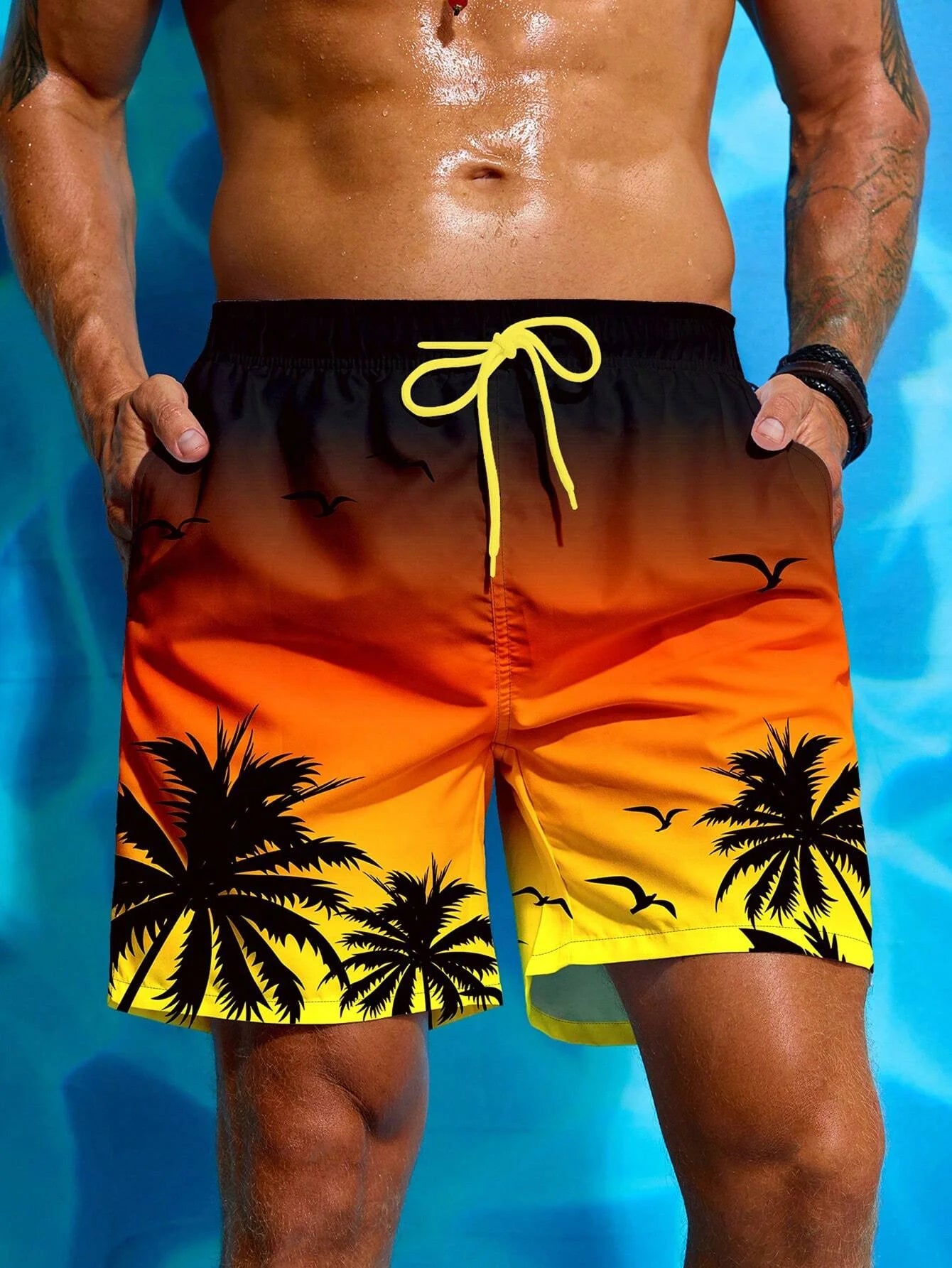 Herren Badeshorts mit Palmenmuster – Sommer Boardshorts mit Kordelzug | 3D Druck Atmungsaktive Strandshorts Streetwear