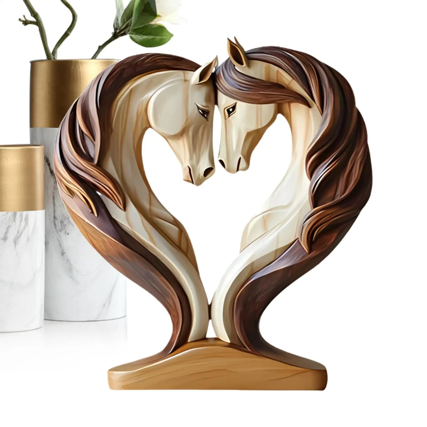 2D Holz Pferde Skulptur – Tierornament in Kuschelpose für Tisch, Arbeitsplatz, Zuhause und Kinderzimmer Kaufschwan®