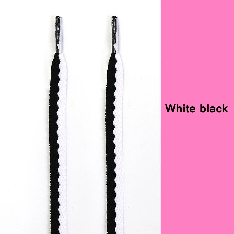 Zweifarbige Flache Schnürsenkel – Präzise Gewebte Modische Laces für Sneaker & Freizeitschuhe | Stilvolle Ersatzschnürsenkel für AF1 & Streetwear Kaufschwan® Weiß Schwarz 140cm