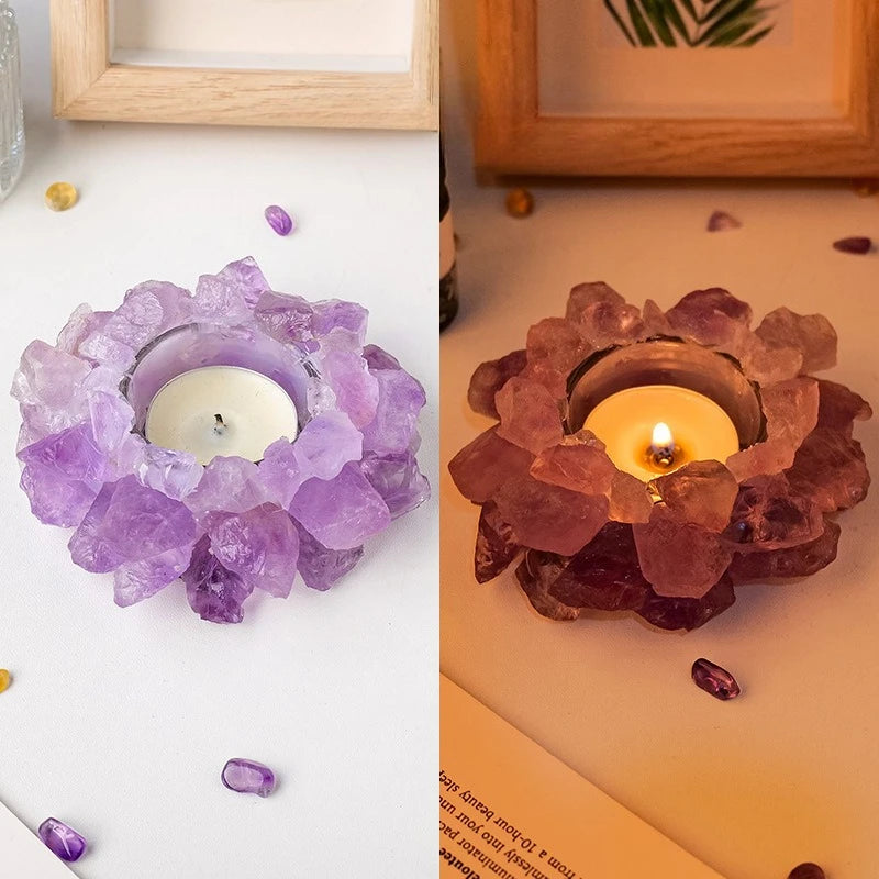 Natürlicher Kristall Rohstein Kerzenhalter – Amethyst, Citrin & Rosenquarz Aromatherapie Stein für Weihnachten & Wohndekoration Kaufschwan® Design 8