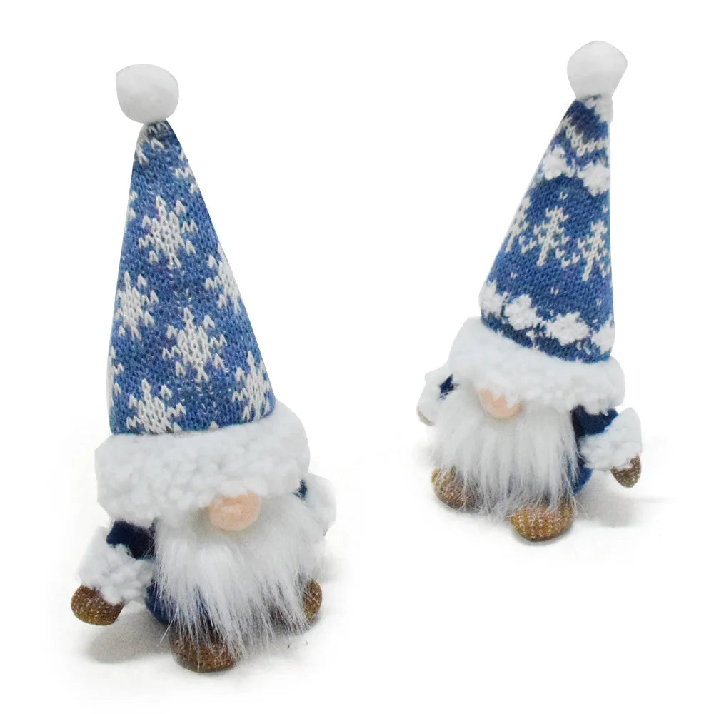Blauer Weihnachts-Wichtel – Faceless Zwergenpuppe mit Schneeflocken | Rudolf Plüschfigur Weihnachtsdekoration