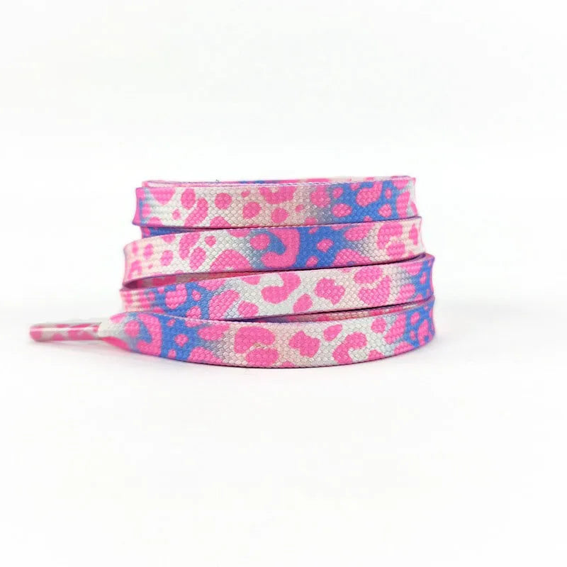 Flache Modische Schnürsenkel – Leopardenmuster & Tie-Dye Farbverlauf | Stilvolle Laces für AF1, AJ1 & Leinensneaker Damen & Herren Kaufschwan® Weiß Blau 160cm