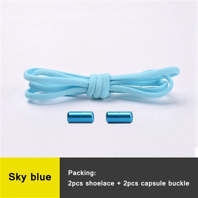 21 Farben No-Tie Schnürsenkel – Elastische Laces mit Rundem Metallverschluss | Schnelle Slip-On Sneaker Laces für Damen & Herren, 1 Paar Kaufschwan® Himmelblau 100cm