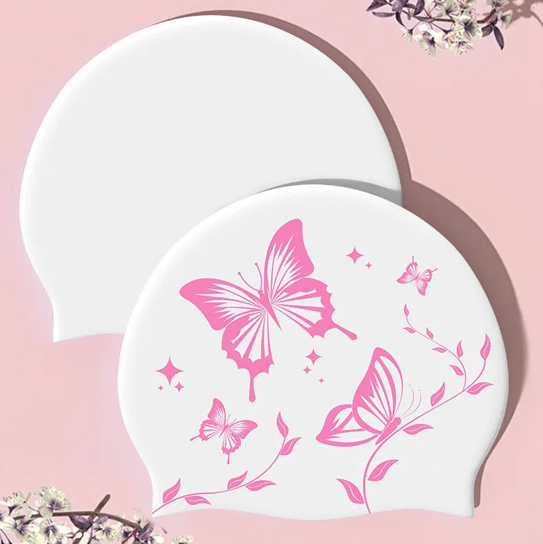 Wasserdichte Schwimmkappe mit Schmetterlingsmuster – Elastische Silikon Schwimmhaube für Langes Haar & Ohrenschutz | Unisex Erwachsene Kaufschwan®