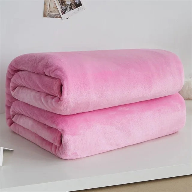 Korallfleece Flanell Decke – Weiche, warme und leichte Bettdecke, Sofabezug, Einfarbig Blau & Rosa Kariert Kunstpelz