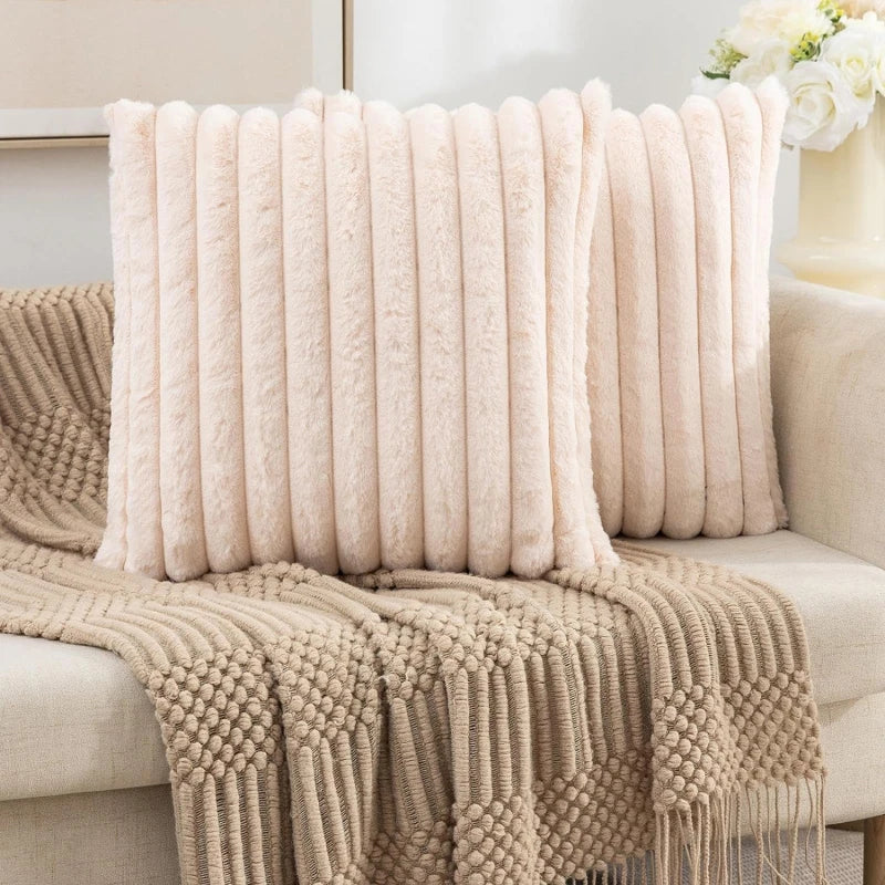 Weiß & Rosa Dekorativer Kissenbezug | Flauschiger Weicher Überwurf für Sofa, Couch & Wohnkultur | 45x45cm Kaufschwan®