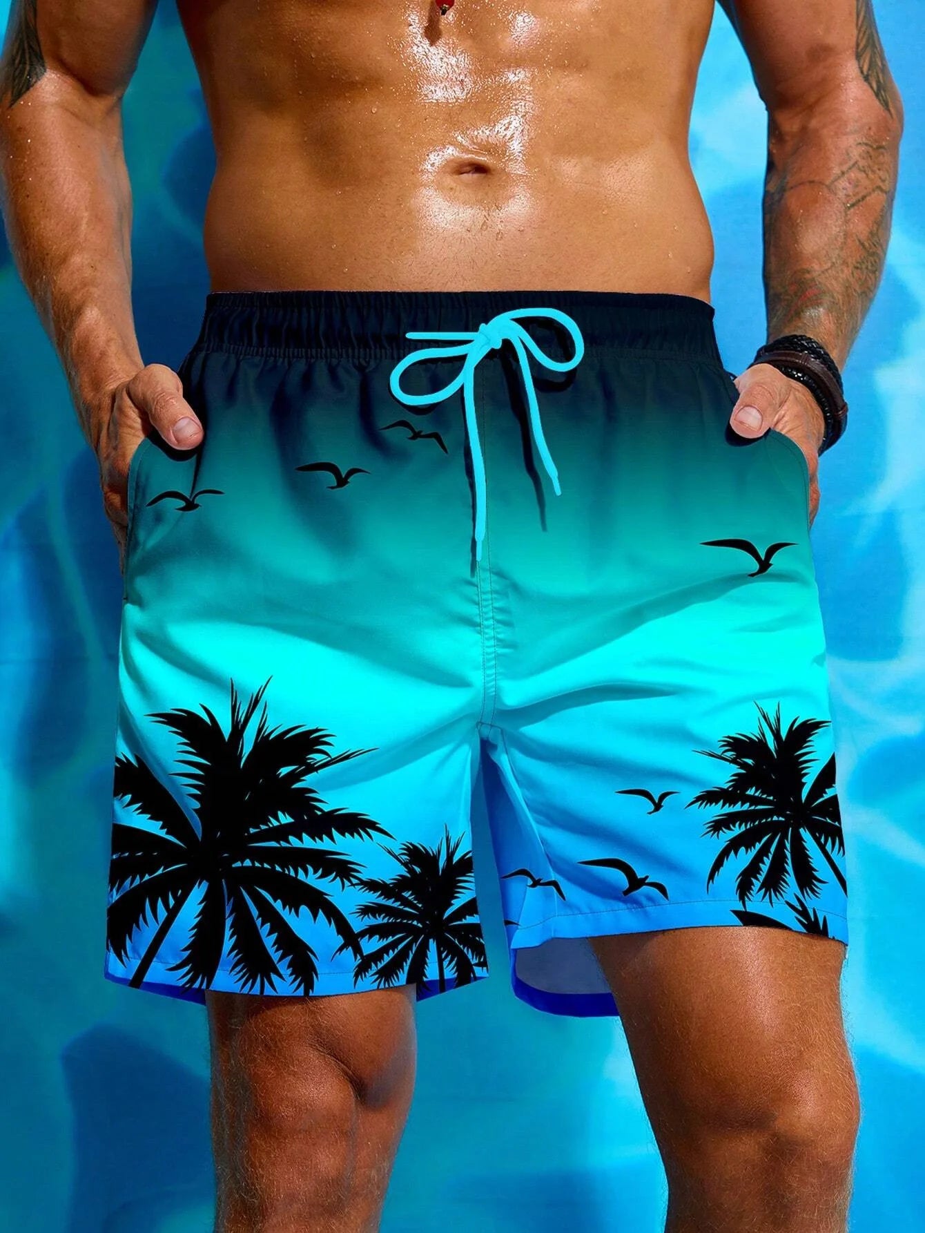 Herren Badeshorts mit Palmenmuster – Sommer Boardshorts mit Kordelzug | 3D Druck Atmungsaktive Strandshorts Streetwear