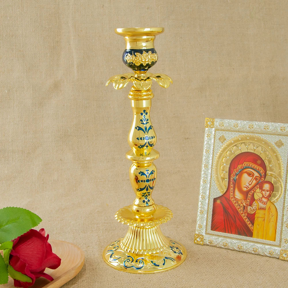 Orthodoxer Kerzenhalter – Handgefertigter Komposit Kerzenständer für Zuhause, Villa, Wohnzimmer & Party Dekoration Kaufschwan® Blau - L