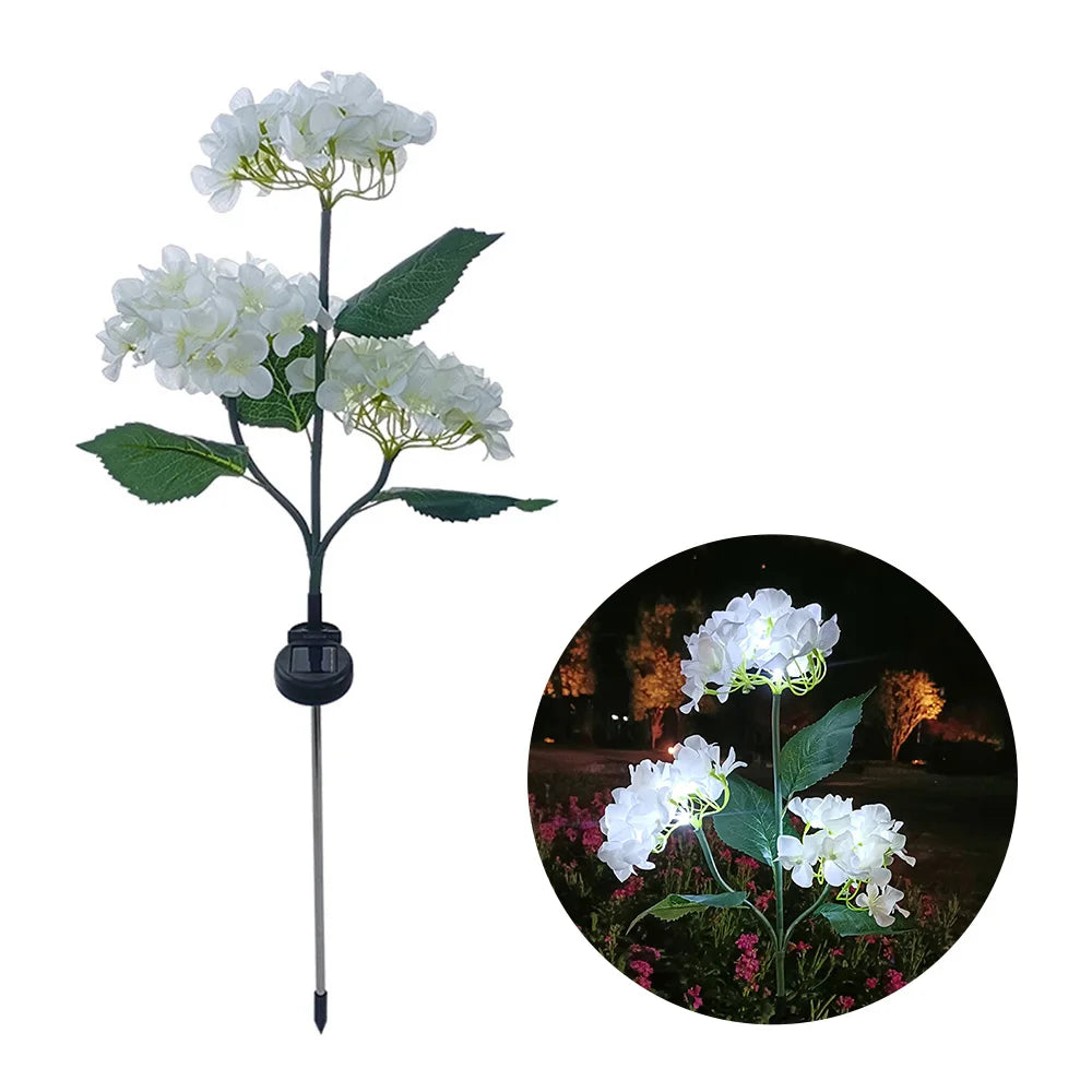 Solar LED 3-Kopf Hortensien-Rosenblumenlampe – Außen Garten, Rasen, Terrasse & Wegdekoration Kaufschwan® Weiß