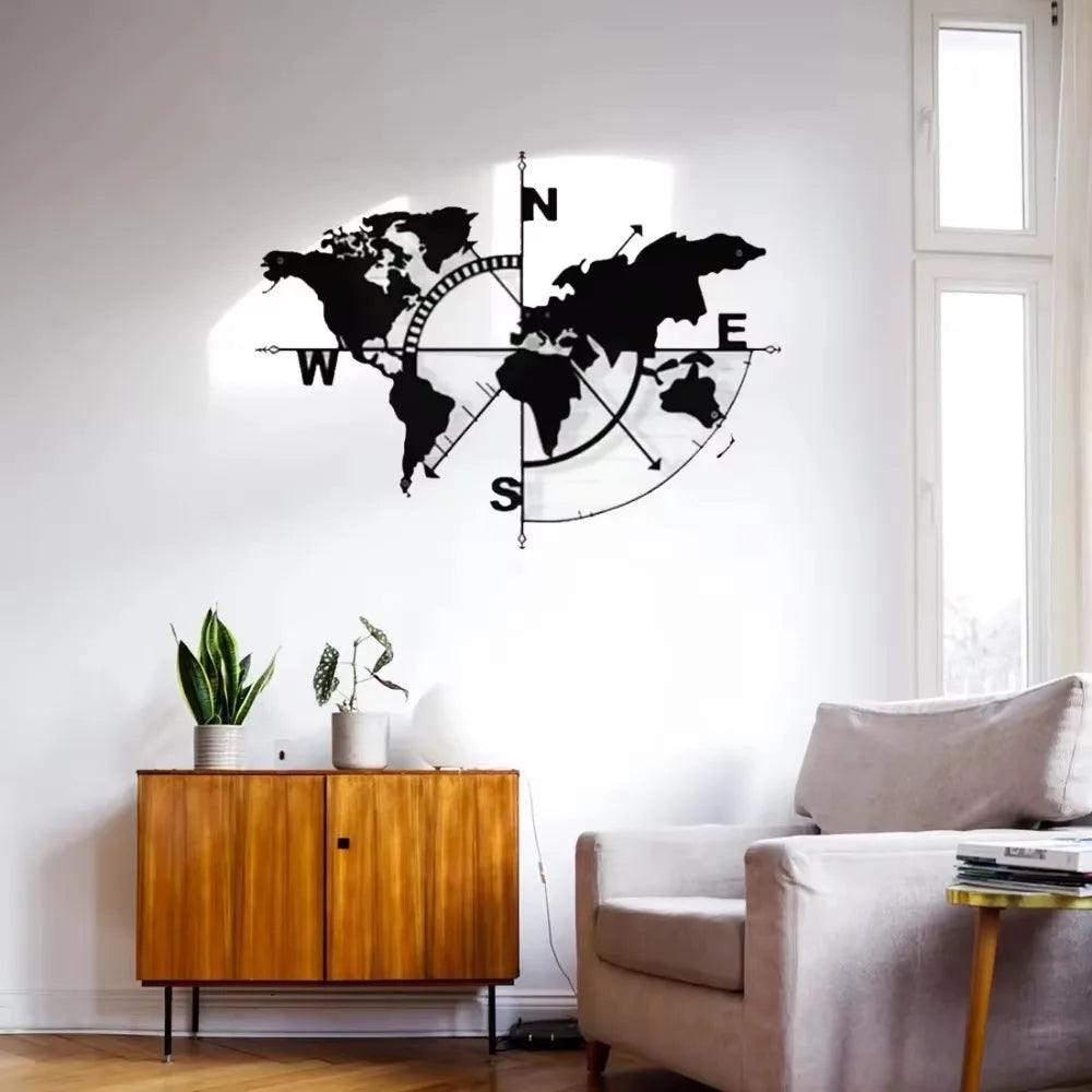 Schmiedeeisen Weltkarte Wandbild – Metall Kompass Modern Klassische Wanddekoration Kaufschwan®