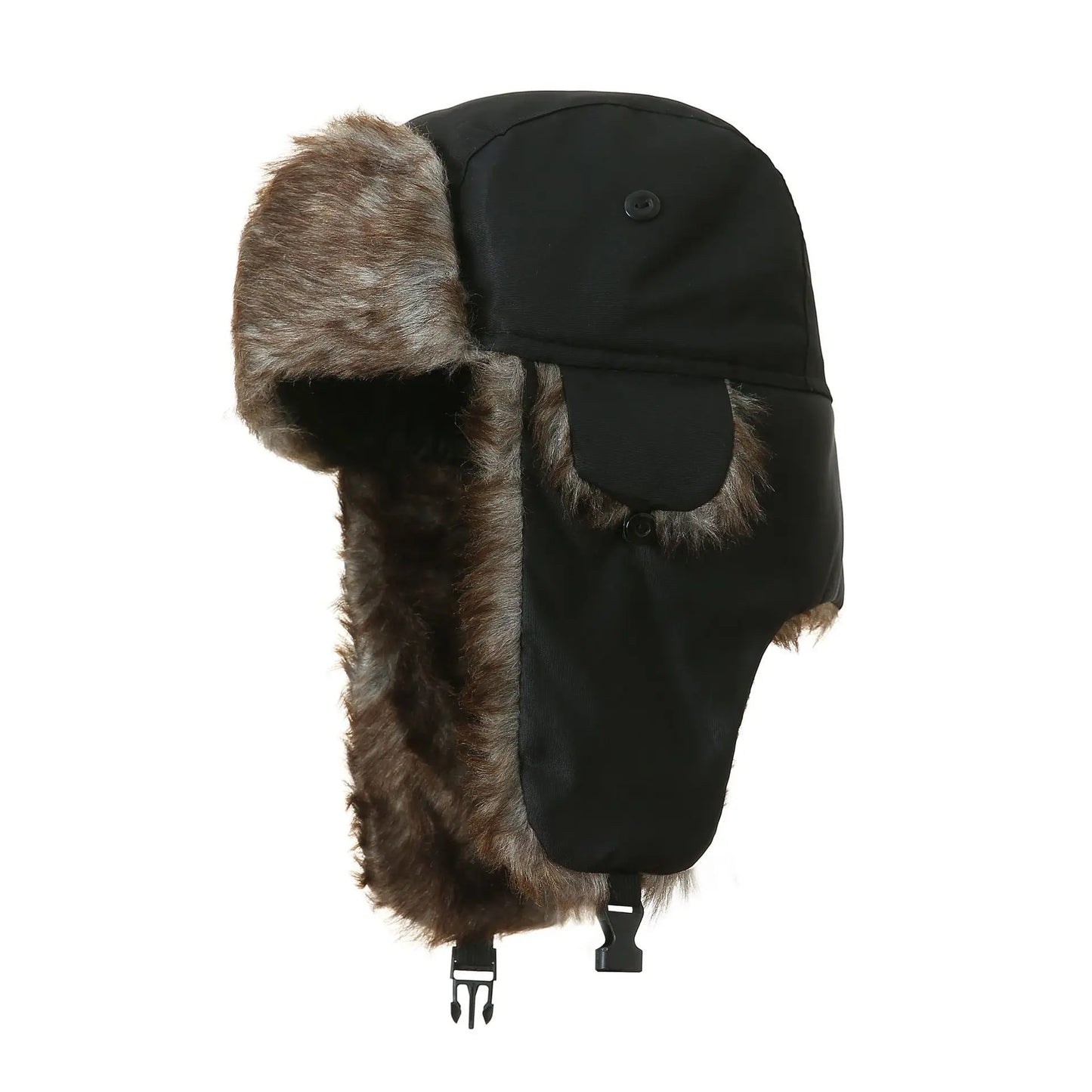 Unisex Trapper Aviator Trooper Mütze – Winter Bombermütze mit Ohrenklappen & Kunstfell | Warme Russische Skimütze für Damen & Herren Kaufschwan® Schwarz