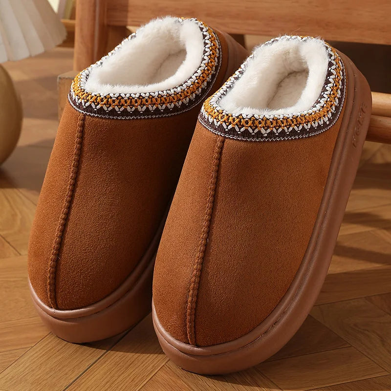 Modische Flauschige Plattform-Pantoffeln für Damen | Winter Plüsch & Warme Baumwollschuhe | Bequeme Rutschfeste Unisex Hausschuhe Kaufschwan® Braun 42-43
