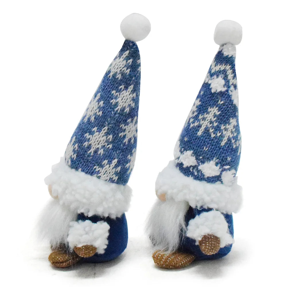Blauer Weihnachts-Wichtel – Faceless Zwergenpuppe mit Schneeflocken | Rudolf Plüschfigur Weihnachtsdekoration