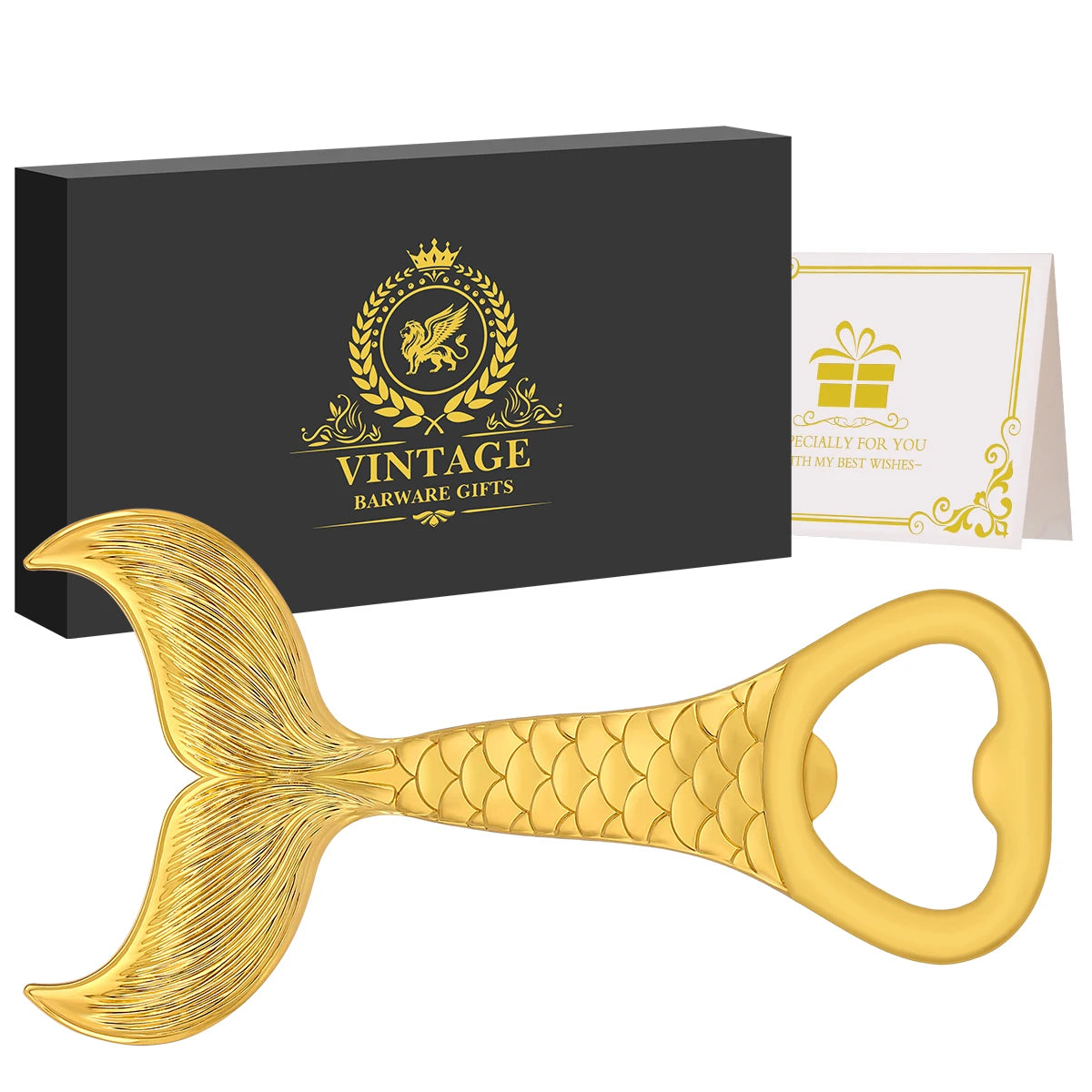 Fischschwanz Bierflaschenöffner aus Metall – Luxuriöser Korkenzieher für Angler Kaufschwan® Gold mit Box