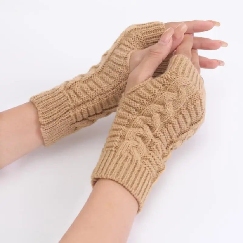 Damen Stylische Handwärmer – Fingerlose Strickhandschuhe | Winter Armwärmer mit Zopfmuster aus Kunstwolle Kaufschwan®