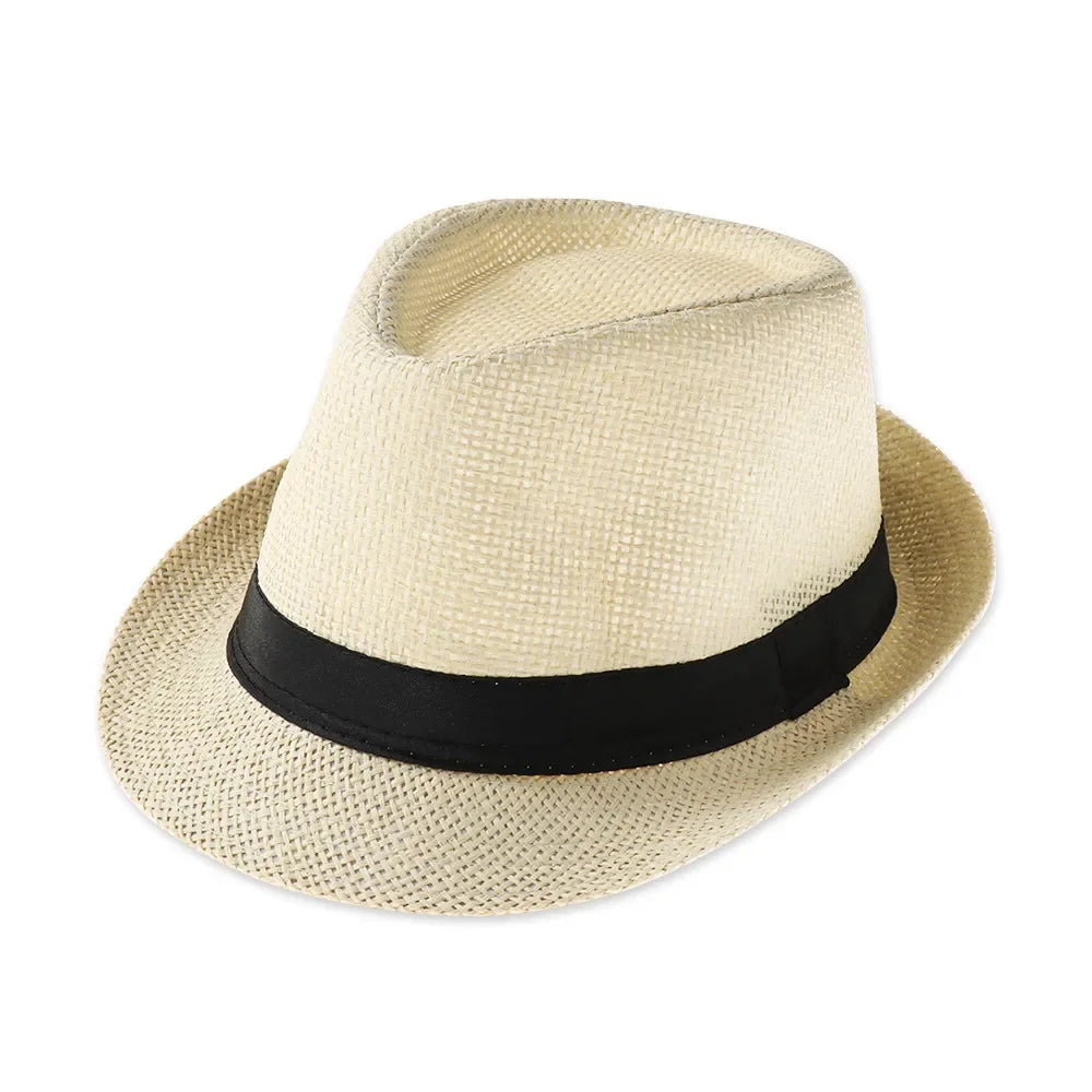 Strohhut für Damen & Herren – Atmungsaktiver Cowboy Sonnenhut mit breiter Krempe, Sommer Beach Jazz Cap Kaufschwan® Beige 2