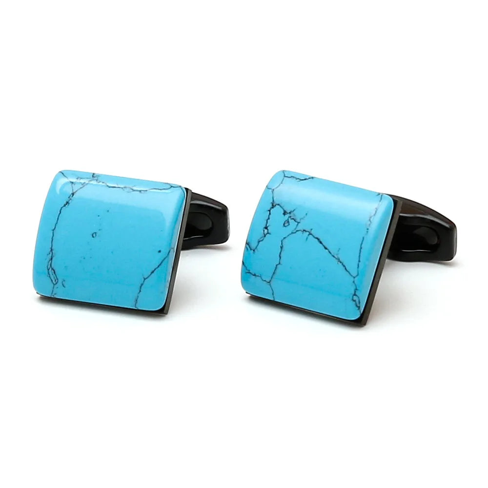 Herren Manschettenknöpfe mit Türkis Stein – Retro Quadrat Design | Edelstahl Luxus-Look für Hemd & Anzug Kaufschwan®