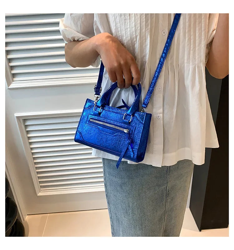 Glänzende Lackleder Crossbody Tasche – Damen Schulter Handtasche im Weichen Quadratischen Design mit Reißverschluss & Polyesterfutter Kaufschwan®