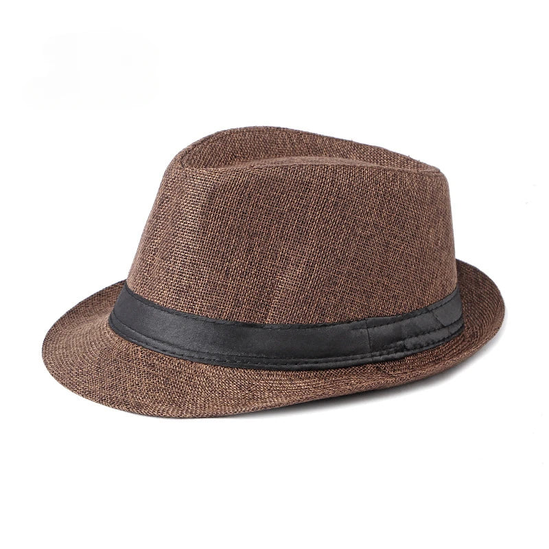 Jazz Fedora Hut – Strand Leinen Top Hat für Herren & Damen, Frühling & Sommer, Sonnenschutz Outdoor Kaufschwan® Kaffeefarbe