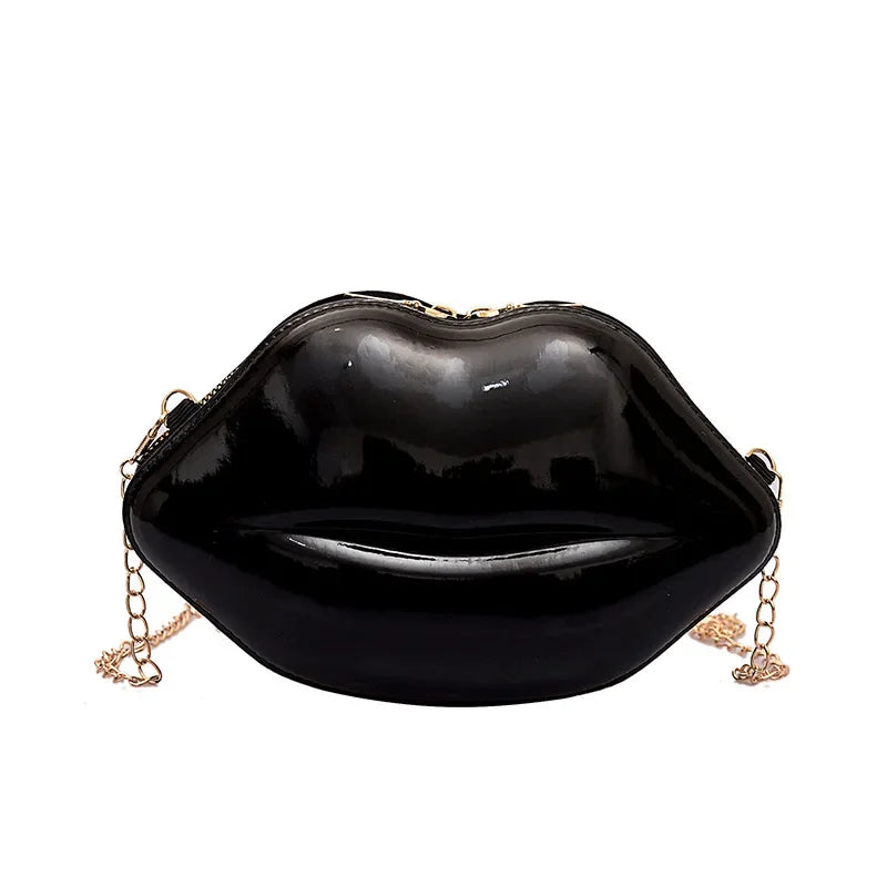 Lippen Design Schultertasche – Luxus Designer-inspirierte Damen Messenger & Handtasche | Einfarbige Zipper Umhängetasche Kaufschwan® Schwarz