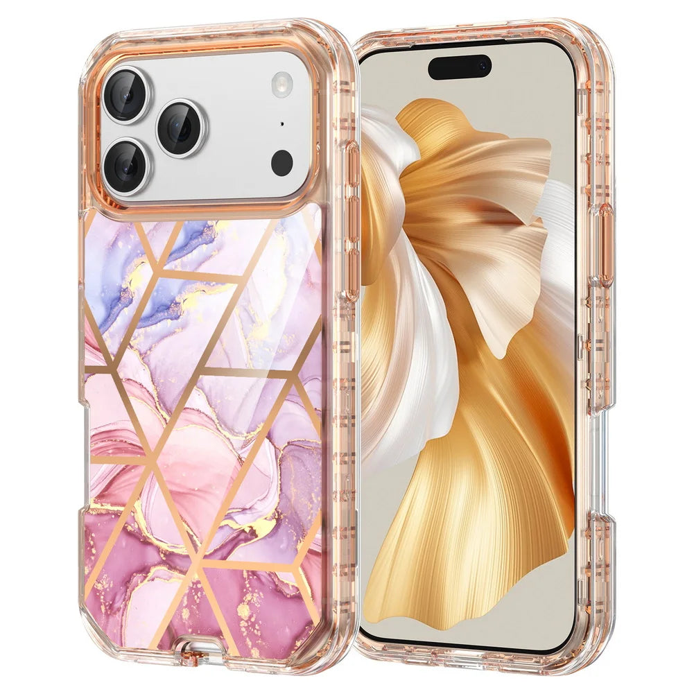 3-in-1 Mehrschichtige Stoßfeste Armor-Schutzhülle für iPhone 18 Pro & iPhone 18 Pro Max – Marmoroptik mit Veredelten Details Kaufschwan® Hellrosa iPhone 18 Pro