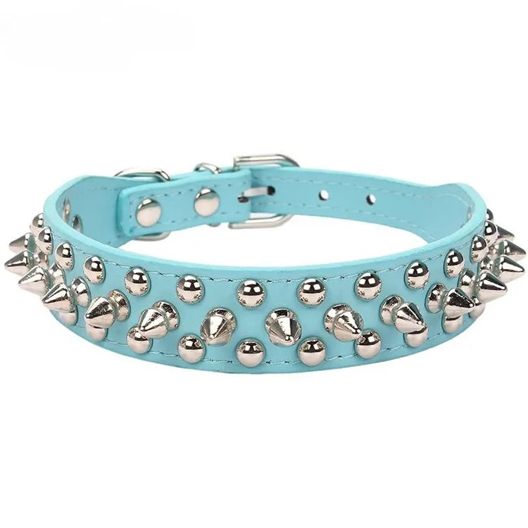 PU Leder Hundehalsband mit Nieten Punk Stil Verstellbares Halsband für Kleine Hunde Katzen Kaufschwan® Hellblau XS