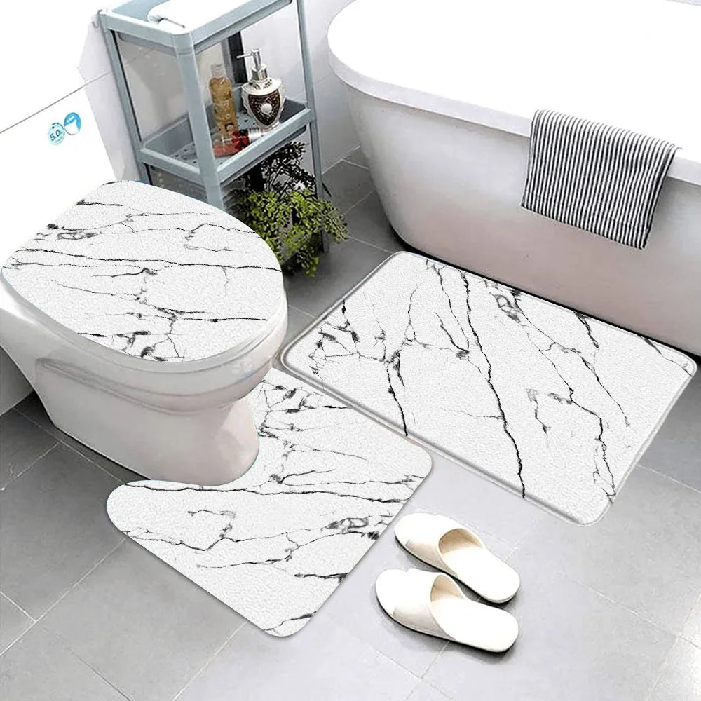 3-teiliges Badematten-Set Schwarz Marmor – Gold & Grau, Rutschfest, Geometrisches Design Kaufschwan® Abbildung 13 40X60CM