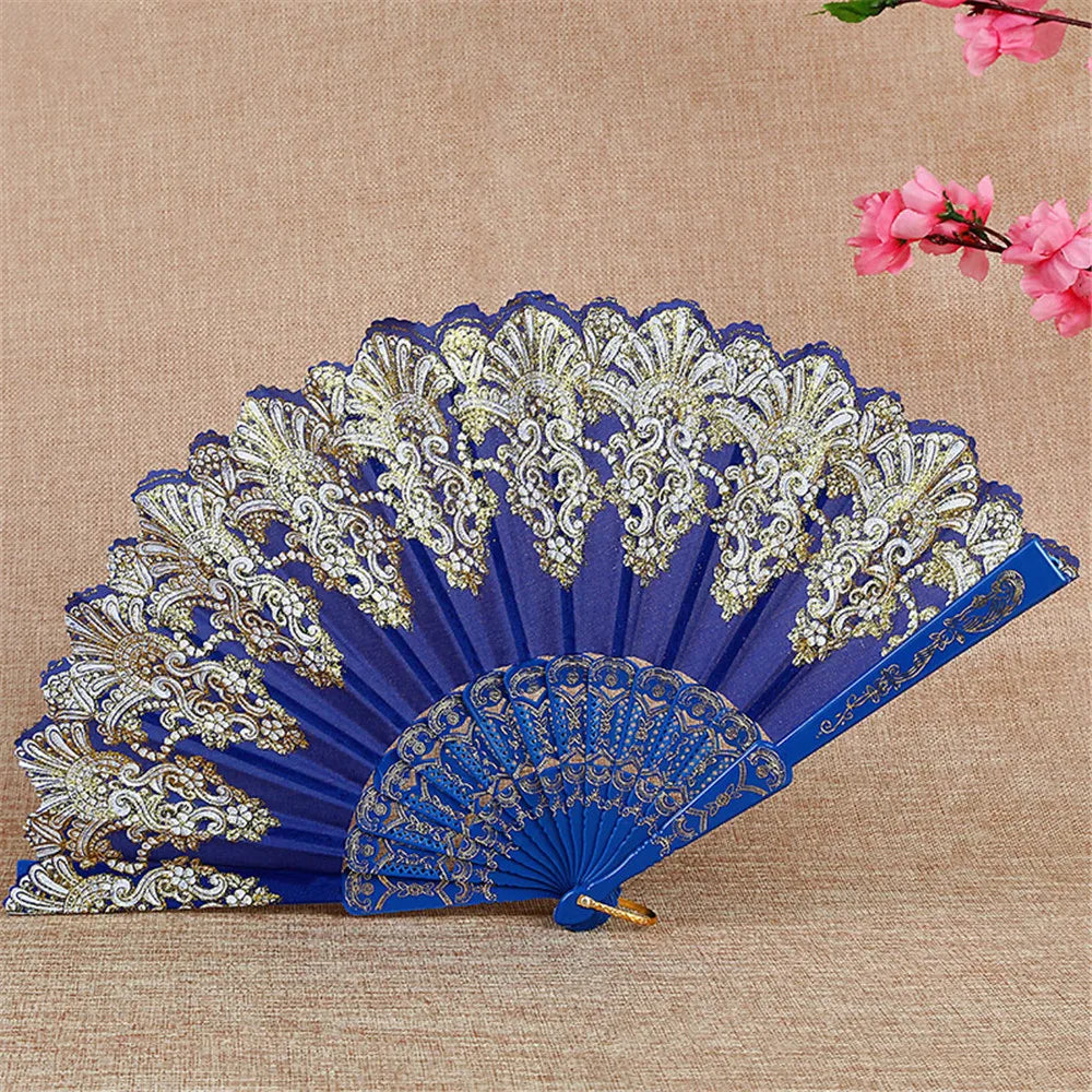 Retro Faltfächer | Kunststoff mit Goldpuder | Weißer Hochzeits- & Partyfächer im Chinesischen Stil Kaufschwan® Design 4