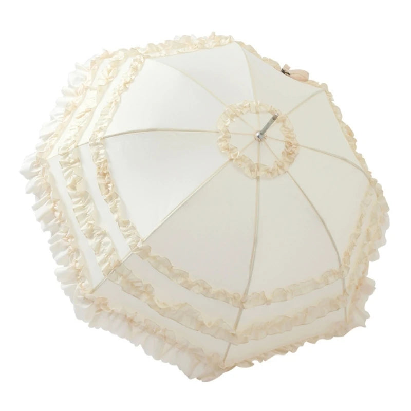 Leichter Sommer & Regen Spitzen Schirm – Sommer Lolita Spitzen-Parasol – Femininer Damen Sonnenschirm, Niedlicher Haushalts-Schirm für Sonne & Stil