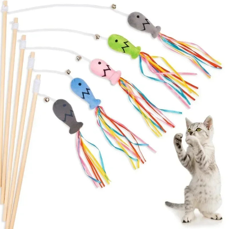 Natürlicher Holz-Spielstab für Katze – Interaktives Katzenspielzeug mit Elastischer Schnur für Wohnungskatzen Kaufschwan®