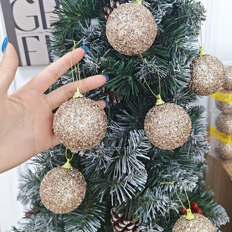 6–30 Stück Champagner Gold Glitzer Weihnachtskugeln – 6CM Christbaumkugeln | Festliche Deko für Weihnachten & Neujahr