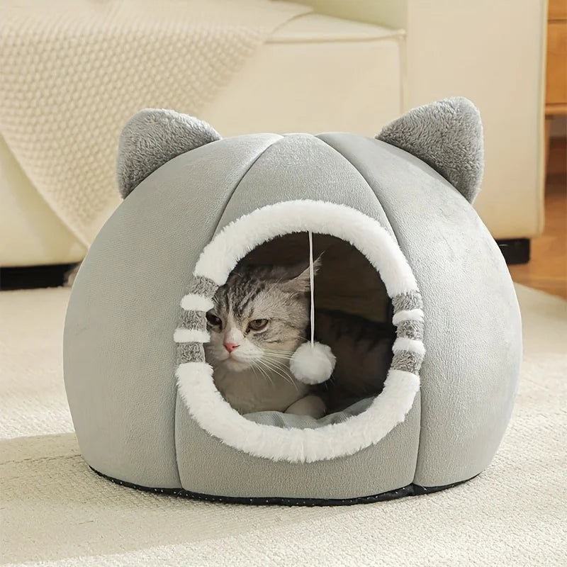 Kuscheliges Katzenbett für Katze – Weiche Schlafhöhle mit Matte, Nest & Katzenhaus Kaufschwan®