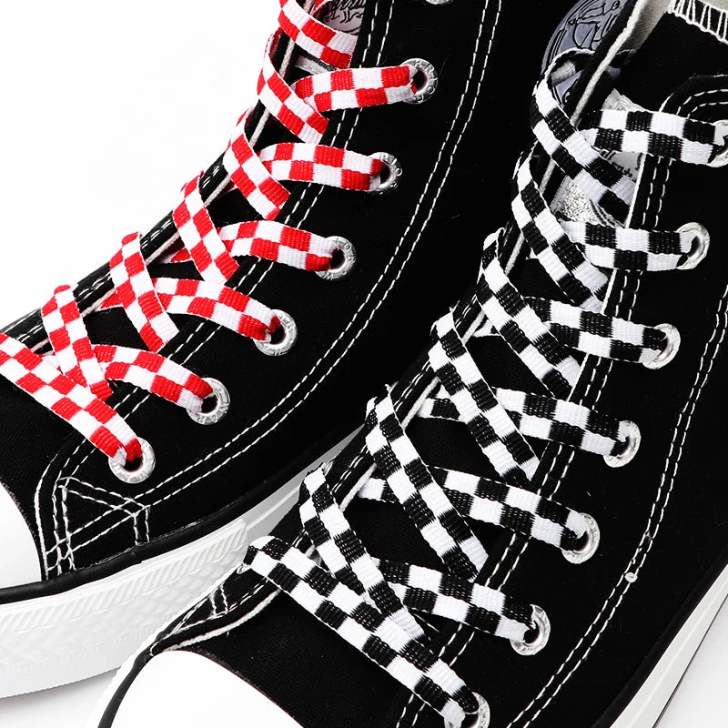 Karierte Schnürsenkel – Flache Schwarz-Weiß Plaid Laces | Modische Schnürbänder für Sneaker & Freizeitschuhe Damen & Herren, 1 Paar Kaufschwan®