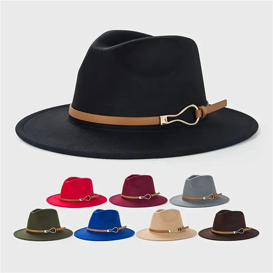 Damen Western Cowboy Hut – Stylischer Flachkrempen-Wollhut mit Leder Schnalle, Jazz-Accessoire für Herren Kaufschwan®